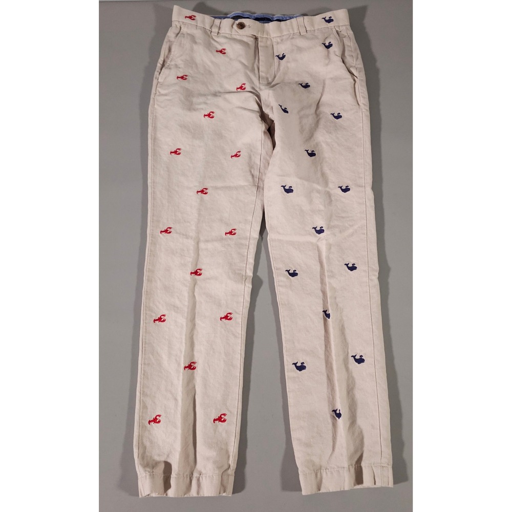 Brooks Brothers Milano Pants Mens 33x34 Beige Nautical Embroidered Linen Blend